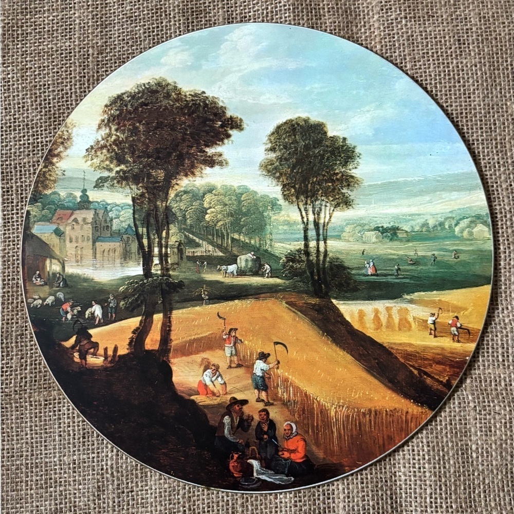Vintage The Four Seasons Summer Round Art Print On Wood Jodocus de Momper Rustic
